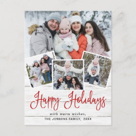クリスマス素朴ウッド4フォトグリーティングホリデー ポストカード