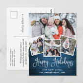 クリスマス素朴ウッド4フォトグリーティングホリデー ポストカード (正面/裏面)