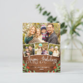 クリスマス素朴ウッド4フォトグリーティングホリデー ポストカード (スタンド正面)