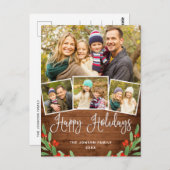 クリスマス素朴ウッド4フォトグリーティングホリデー ポストカード (正面/裏面)