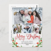 クリスマス素朴ウッド4フォトグリーティングホリデー ポストカード (正面/裏面)