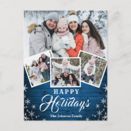 クリスマス素朴ウッド4フォトグリーティングホリデー ポストカード