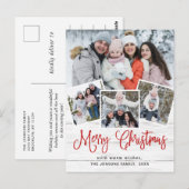 クリスマス素朴ウッド4フォトグリーティングホリデー ポストカード (正面/裏面)