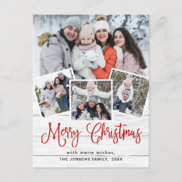 クリスマス素朴ウッド4フォトグリーティングホリデー ポストカード