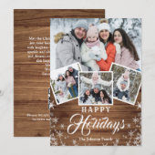 クリスマス素朴ウッド4写真グリーティングQRコード シーズンカード (正面/裏面)