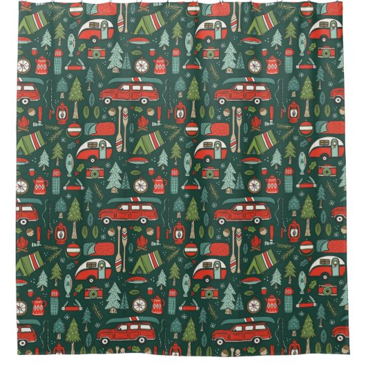 クリスマス素朴キャンプ シャワーカーテン (正面)