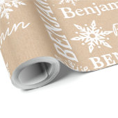 クリスマス素朴クラフトの繰り返し名パーソナライズされた前 ラッピングペーパー (ロールコーナー)