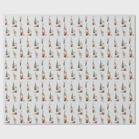 クリスマス素朴クラフトエレガントスノーウィー動物 ラッピングペーパー (フラット)