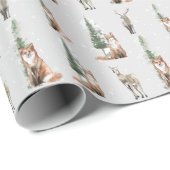 クリスマス素朴クラフトエレガントスノーウィー動物 ラッピングペーパー (ロールコーナー)