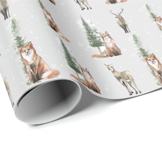 クリスマス素朴クラフトエレガントスノーウィー動物 ラッピングペーパー (ロールコーナー)