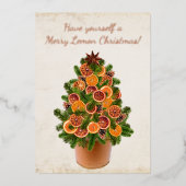 クリスマス素朴ツリー乾燥柑橘類フルーツスライス 箔シーズンカード (正面)
