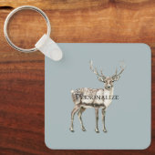 クリスマス素朴ディアパイングリーンパーソナライズされた キーホルダー (正面)