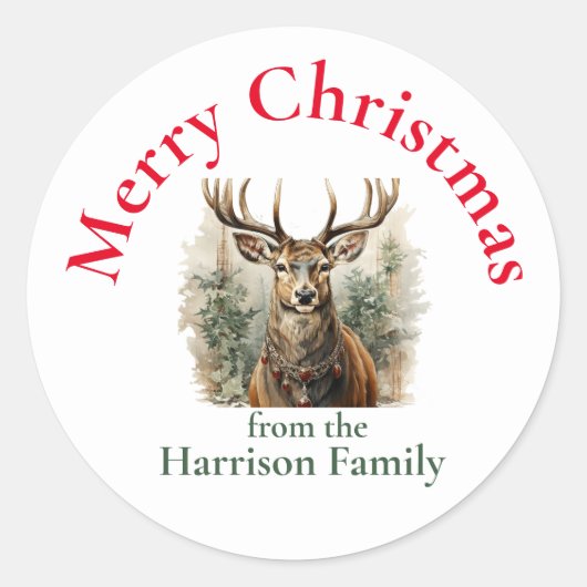 クリスマス素朴トナカイの願い ラウンドシール (正面)