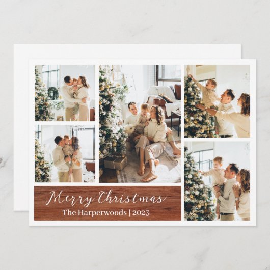 クリスマス素朴トナカイ家族の写真コラージュ シーズンカード (正面/裏面)