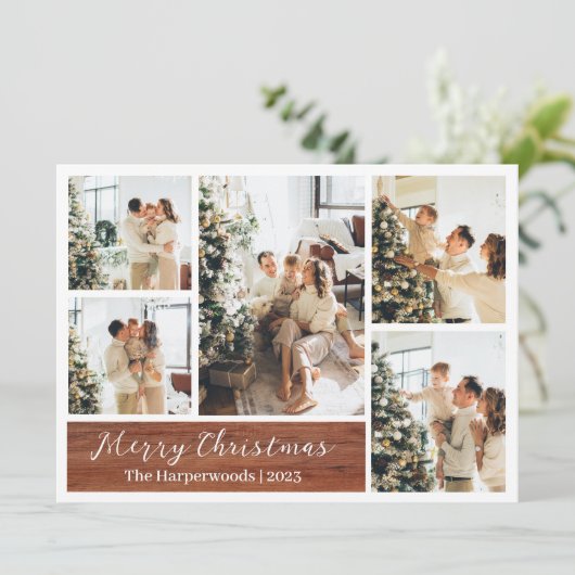 クリスマス素朴トナカイ家族の写真コラージュ シーズンカード (スタンド正面)