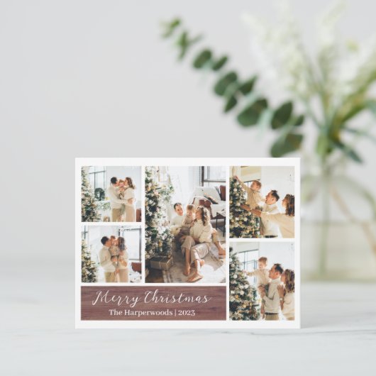 クリスマス素朴トナカイ家族の写真コラージュ シーズンポストカード (スタンド正面)