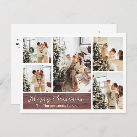 クリスマス素朴トナカイ家族の写真コラージュ シーズンポストカード (正面/裏面)