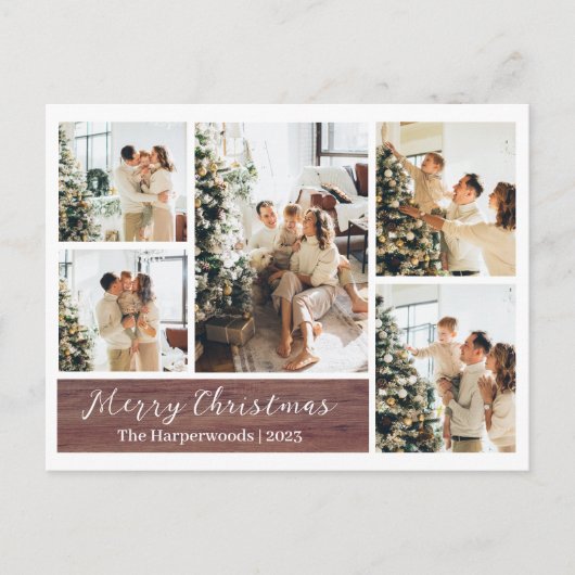 クリスマス素朴トナカイ家族の写真コラージュ シーズンポストカード (正面)