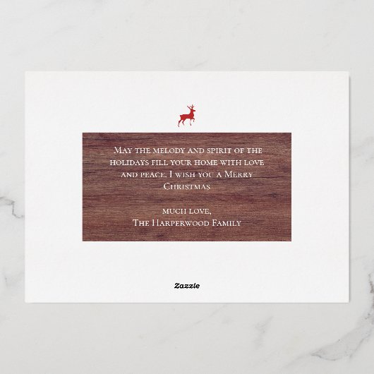 クリスマス素朴トナカイ家族の写真コラージュ 箔シーズンカード (裏面)