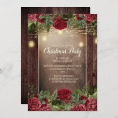クリスマス素朴パーティーウッドブルゴーニュフローラ列 招待状 (正面/裏面)
