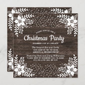 クリスマス素朴パーティーカントリーウッドスノーフローラ 招待状 (正面/裏面)