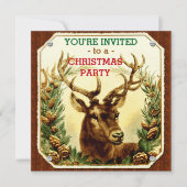 クリスマス素朴パーティートナカイ木目 招待状 (正面)