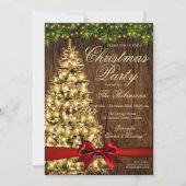 クリスマス素朴パーティー | クリスマスツリーライト&リボン 招待状 (正面)