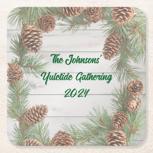 クリスマス素朴パーティー スクエアペーパーコースター (正面)