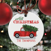 クリスマス素朴フォトレッドトラックホリデーカスタム セラミックオーナメント