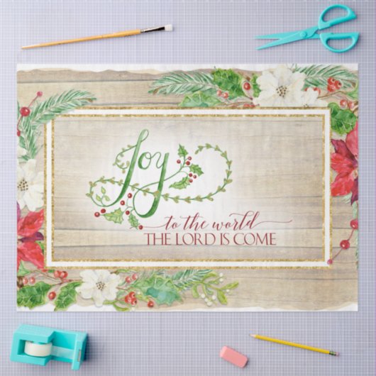 クリスマス素朴フローラジョイ・トゥ・ワールドタイポグラフィ 薄葉紙 (クラフト)