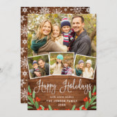 クリスマス素朴ブラウン木材4 PHOTO Greeting シーズンカード (正面/裏面)