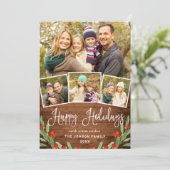 クリスマス素朴ブラウン木材4 PHOTO Greeting シーズンカード (スタンド正面)