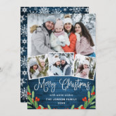 クリスマス素朴ブルーウッド4 PHOTO Greeting Holida シーズンカード (正面/裏面)