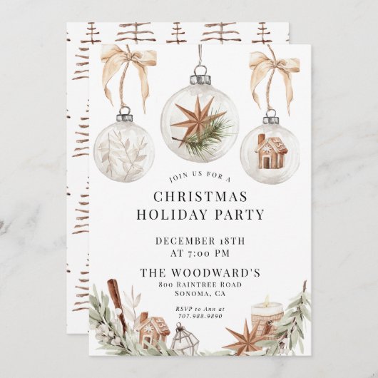 クリスマス素朴ホリデーパーティー 招待状 (正面/裏面)
