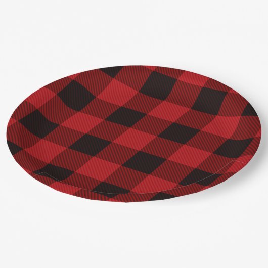クリスマス素朴ホリデーランバージャックレッドバッファロープレイド ペーパープレート (アングル)