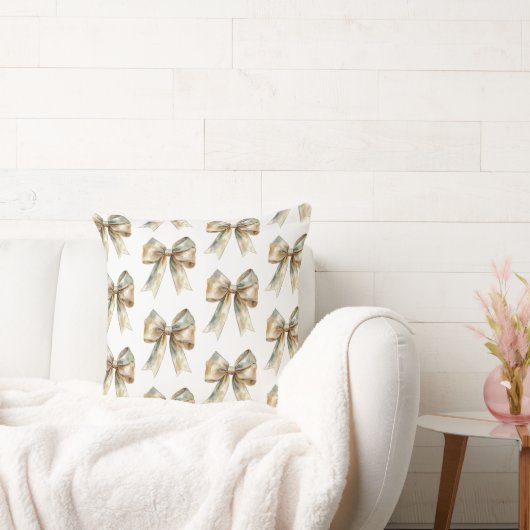 クリスマス素朴ホワイトグリーン金ゴールド弓 クッション (ソファ)