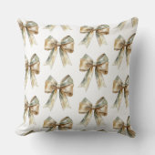 クリスマス素朴ホワイトグリーン金ゴールド弓 クッション (正面)