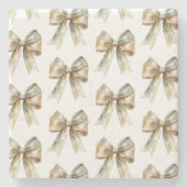 クリスマス素朴ホワイトグリーン金ゴールド弓 ストーンコースター (正面)