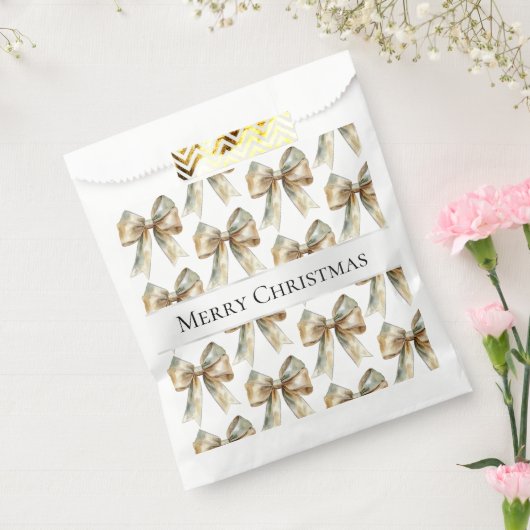 クリスマス素朴ホワイトグリーン金ゴールド弓 フェイバーバッグ (封をした状態)