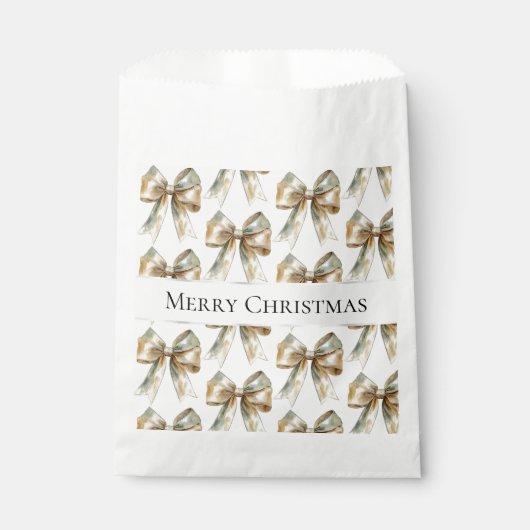 クリスマス素朴ホワイトグリーン金ゴールド弓 フェイバーバッグ (正面)