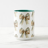 クリスマス素朴ホワイトグリーン金ゴールド弓 マグカップ (中央)