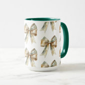 クリスマス素朴ホワイトグリーン金ゴールド弓 マグカップ (正面右)