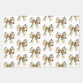 クリスマス素朴ホワイトグリーン金ゴールド弓 ラッピングペーパーシート (正面3)