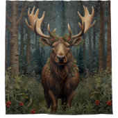 クリスマス素朴ムースの鹿の森 シャワーカーテン (正面)