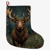 クリスマス素朴ムースの鹿の森 ラージクリスマスストッキング (正面)