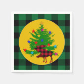 クリスマス素朴ムース、木、緑のバッファローのプレイド スタンダードカクテルナプキン (正面)