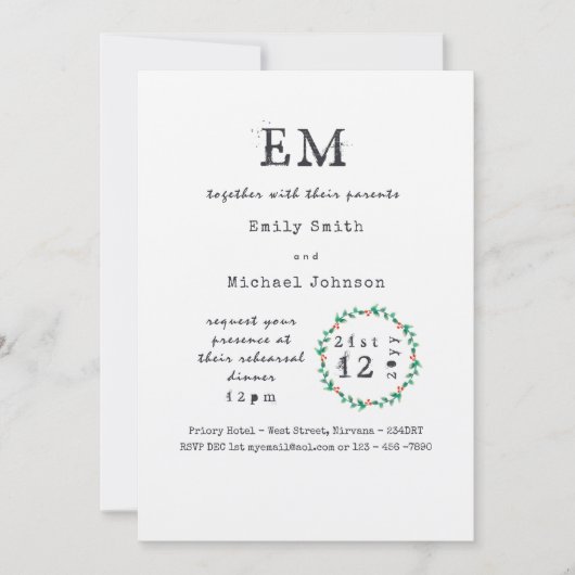 クリスマス素朴リハーサル夕食招待状写真を追加 招待状 (正面)