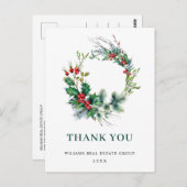 クリスマス素朴リース企業のありがとう ポストカード (正面/裏面)