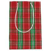 クリスマス素朴レッドファームハウスシンプルプレイド ミディアムペーパーバッグ (正面)