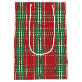 クリスマス素朴レッドファームハウスシンプルプレイド ミディアムペーパーバッグ (裏面)